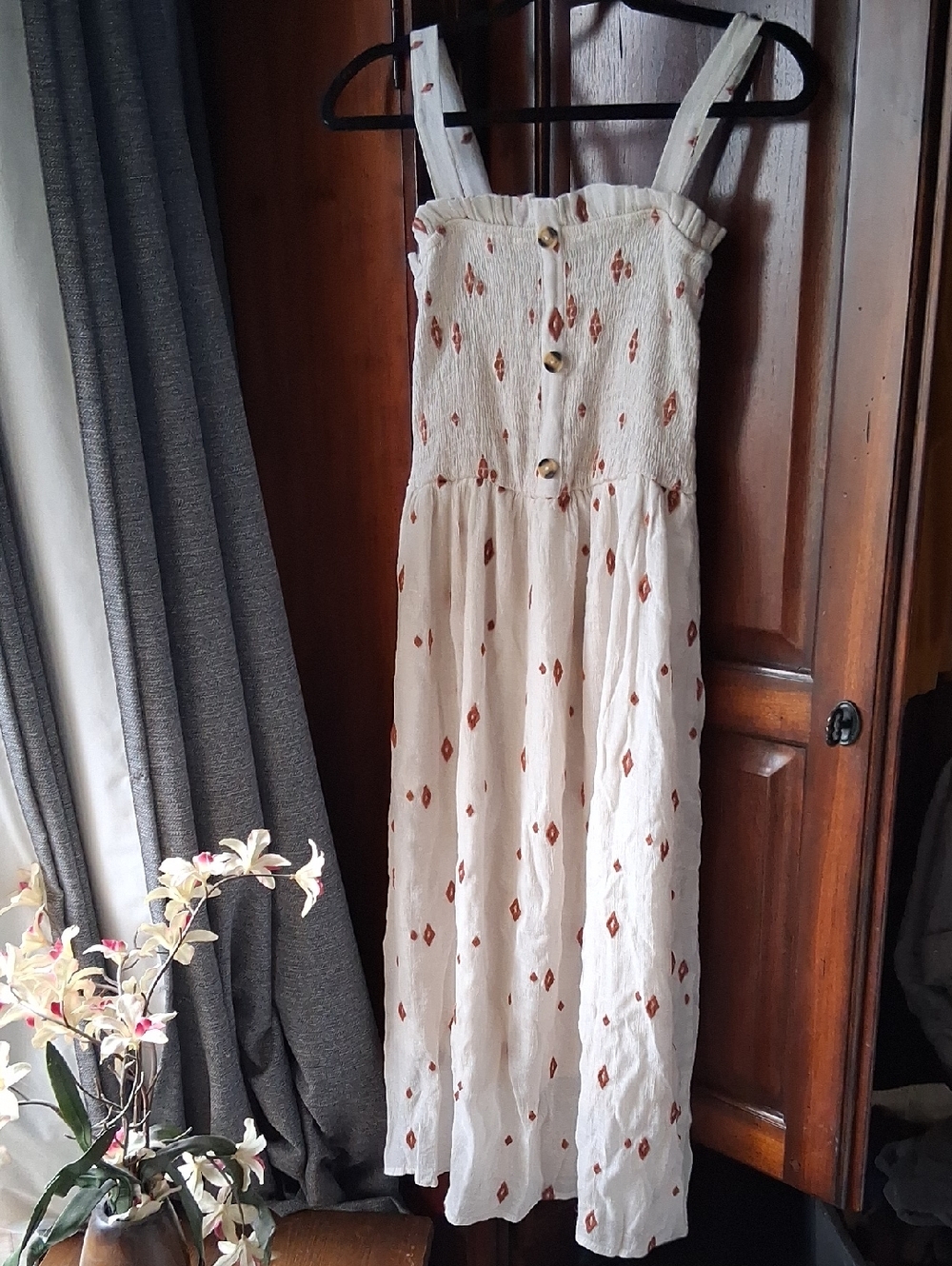 Liberty Love Cream Maxi Dress with Rust Diamond Print Large